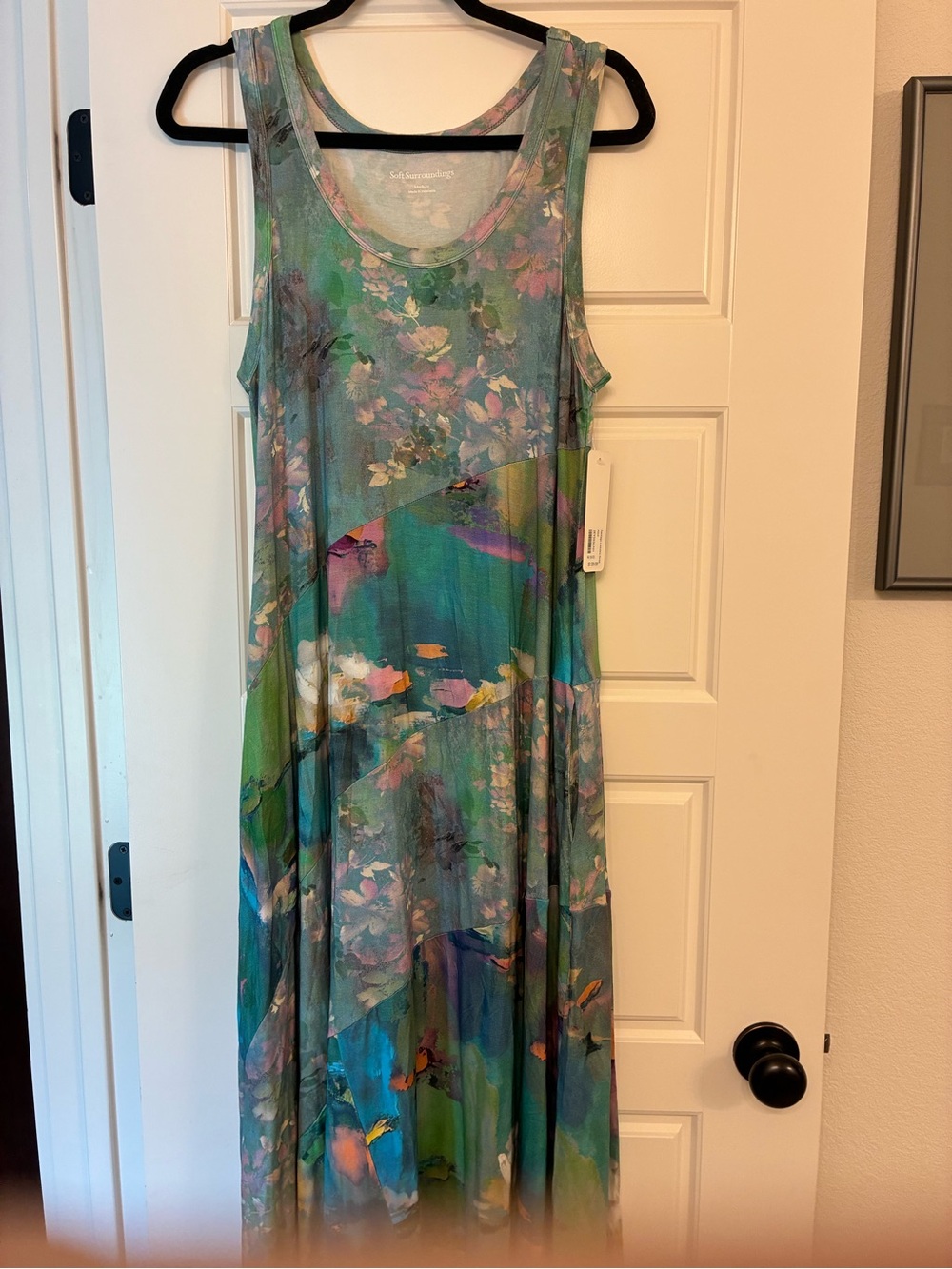 NWT Soft Surroundings sleeveless teal floral maxi dress — flowy, feminine travel